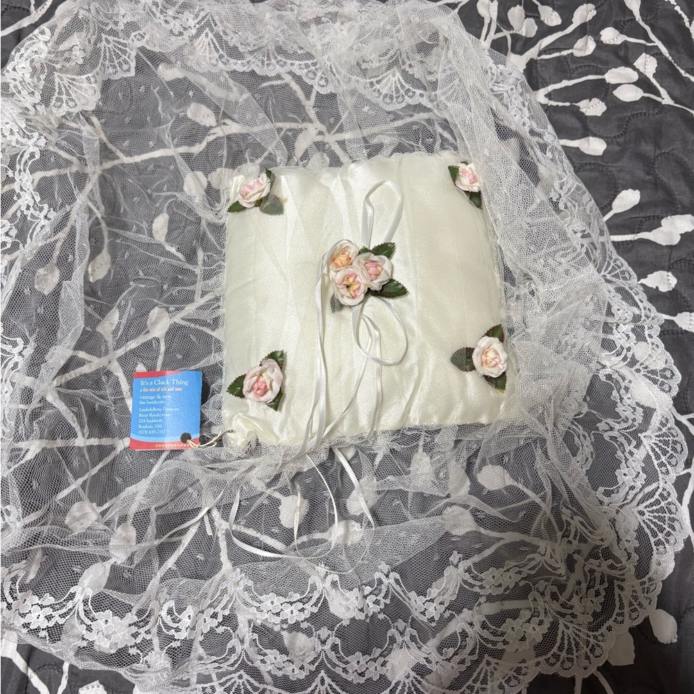Elegant Ivory Ring Bearer Pillow with Floral Accents
